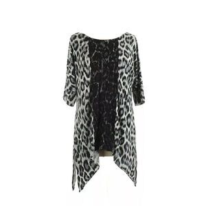 Black Label by Chico's Animal Print Tunic With Lace 3/4 Sleeve Top 0(S/4)